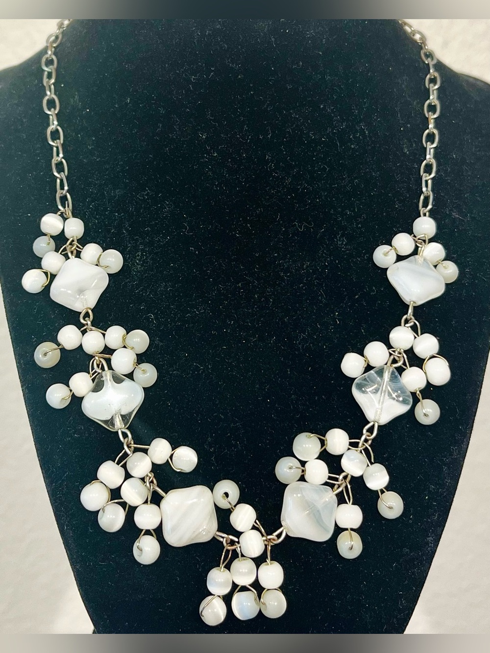 Vintage White Bead Cluster Necklace